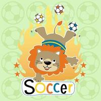 vetor desenho animado do engraçado leão dentro futebol atração em bola fundo padronizar