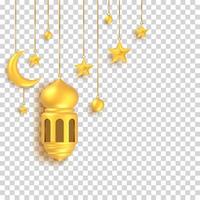3d lanterna, crescente lua, suspensão Estrela Ramadã eid Projeto elementos vetor