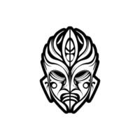 vetor tatuagem esboço do polinésio Deus mascarar dentro Preto e branco.