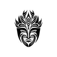 uma vetor tatuagem esboço do uma polinésio Deus mascarar, dentro Preto e branco.