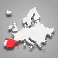 Espanha país localização dentro Europa 3d mapa vetor
