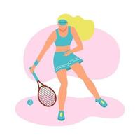 uma jovem jogando tênis. um personagem plano. ilustração vetorial. vetor