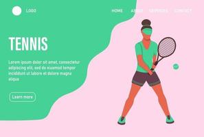 uma jovem mulher afro jogando tênis. modelo de página da web de destino da página inicial do site. um personagem plano. ilustração vetorial. vetor