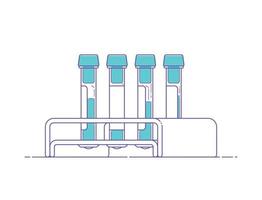 tubo de ensaio modelo com rack para design médico, logotipo. ícone isolado de vetor de amostra de sangue. ilustração plana em estilo de arte de linha com contorno. análise bioquímica. pesquisa de laboratório químico