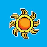 Sol pixel arte ícone. amarelo pixelizada Sol Projeto para logotipo, rede, Móvel aplicativo, Distintivos e patches. vídeo jogos sprite. 8 bits. isolado vetor ilustração.