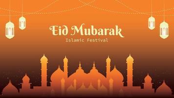 lindo eid Mubarak com mesquita fundo Projeto vetor