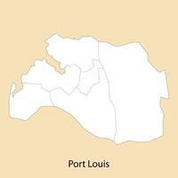 Alto qualidade mapa do porta Louis é uma região do Maurícia vetor