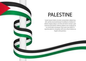 acenando fita em pólo com bandeira do Palestina. modelo para independente vetor