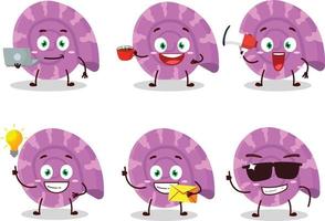 roxa molusco desenho animado personagem com vários tipos do o negócio emoticons vetor