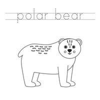 vestígio a cartas e cor desenho animado polar urso. caligrafia prática para crianças. vetor