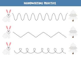 rastreamento linhas para crianças. desenho animado ártico lebre e pinho árvore. vetor