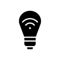 inteligente luz lâmpada Preto glifo ícone. elétrico utensílio para lar. sem fio conexão para Smartphone. customizar iluminação. silhueta símbolo em branco espaço. sólido pictograma. vetor isolado ilustração