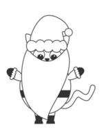 fofa desenho animado Preto e branco personagem santa claus gato engraçado Natal vetor plano ilustração para coloração arte