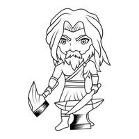 Hephaestus chibi mascote linha arte vetor