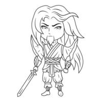 susanoo Deus chibi mascote linha arte vetor