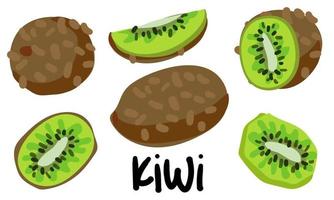 uma conjunto do kiwis dentro diferente versões é todo e dentro seção. kiwi picado, metade. descasca kiwi, verde frutas. tropical frutas, kiwi lanches ou vegetariano refeições. ícone conjunto isolado vetor ilustrações