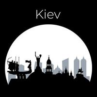 noite Kyiv cheio lua, silhueta do a capital do Ucrânia. vetor ilustração