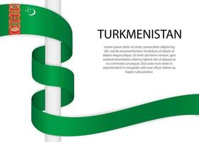 acenando fita em pólo com bandeira do turcomenistão. modelo para dentro vetor
