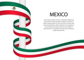 acenando fita em pólo com bandeira do México. modelo para independente vetor