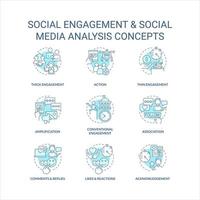 social noivado turquesa conceito ícones definir. social meios de comunicação análise idéia fino linha cor ilustrações. isolado símbolos. editável acidente vascular encefálico vetor