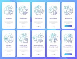 do utilizador experiência Projeto Fundamentos azul gradiente onboarding Móvel aplicativo tela definir. passo a passo 5 passos gráfico instruções com linear conceitos. interface do usuário, ux, gui modelo vetor