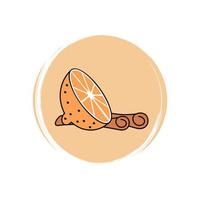 fofa laranja fatia e canela ícone vetor, ilustração em círculo com escova textura, para social meios de comunicação história e Instagram luzes vetor