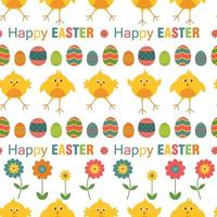 sem costura feliz Páscoa padrão com ovos, flores e frango em fundo branco. ilustração vetorial. vetor