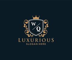 inicial wq letter modelo de logotipo de luxo real em arte vetorial para restaurante, realeza, boutique, café, hotel, heráldica, joias, moda e outras ilustrações vetoriais. vetor