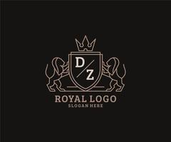 modelo de logotipo de luxo real de leão de letra dz inicial em arte vetorial para restaurante, realeza, boutique, café, hotel, heráldica, joias, moda e outras ilustrações vetoriais. vetor