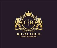 modelo de logotipo de luxo real de leão de carta inicial cb em arte vetorial para restaurante, realeza, boutique, café, hotel, heráldica, joias, moda e outras ilustrações vetoriais. vetor