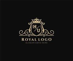 inicial hu carta luxuoso marca logotipo modelo, para restaurante, realeza, butique, cafeteria, hotel, heráldico, joia, moda e de outros vetor ilustração.