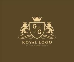inicial gg carta leão real luxo heráldico, crista logotipo modelo dentro vetor arte para restaurante, realeza, butique, cafeteria, hotel, heráldico, joia, moda e de outros vetor ilustração.