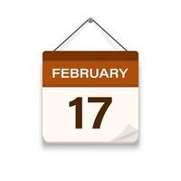 fevereiro 17, calendário ícone com sombra. dia, mês. encontro compromisso tempo. evento cronograma data. plano vetor ilustração.