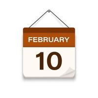 fevereiro 10, calendário ícone com sombra. dia, mês. encontro compromisso tempo. evento cronograma data. plano vetor ilustração.