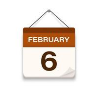 fevereiro 6, calendário ícone com sombra. dia, mês. encontro compromisso tempo. evento cronograma data. plano vetor ilustração.