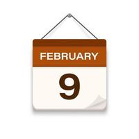 fevereiro 9, calendário ícone com sombra. dia, mês. encontro compromisso tempo. evento cronograma data. plano vetor ilustração.