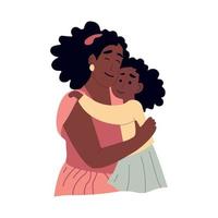 feliz africano americano mãe e pequeno garota. mãe e filha abraçando. mãe dia conceito. vetor ilustração