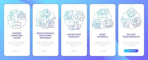 de Meio Ambiente companhia características azul gradiente onboarding Móvel aplicativo tela. passo a passo 5 passos gráfico instruções com linear conceitos. interface do usuário, ux, gui modelo vetor