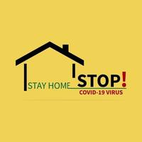 stop covid-19 logo campanha ou medida de proteção ao domicílio. fundo amarelo. vetor