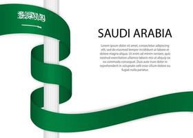 acenando fita em pólo com bandeira do saudita arábia. modelo para dentro vetor