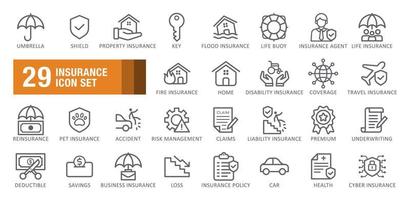 seguro ícone definir. negócios, guarda-chuva, serviço, vida, saúde, acidente, propriedade. vetor ilustração