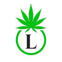 cannabis logotipo placa conceito eu alfabeto símbolo para terapia, médico e saúde Cuidado e maconha logotipo. vetor
