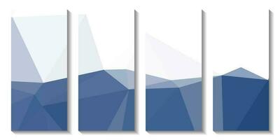 uma conjunto do brochuras com uma azul e branco fundo com uma triângulo Projeto. vetor