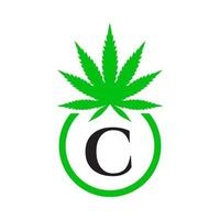 cannabis logotipo placa conceito c alfabeto símbolo para terapia, médico e saúde Cuidado e maconha logotipo. vetor