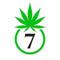 cannabis logotipo placa conceito 7 alfabeto símbolo para terapia, médico e saúde Cuidado e maconha logotipo. vetor