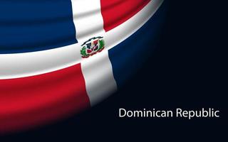 onda bandeira do dominicano república em Sombrio fundo. vetor