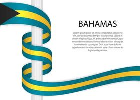 acenando fita em pólo com bandeira do bahamas. modelo para independente vetor