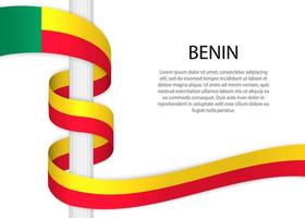 acenando fita em pólo com bandeira do benin. modelo para independente vetor