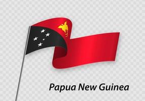 acenando a bandeira de papua-nova guiné no mastro da bandeira. modelo para indepe vetor