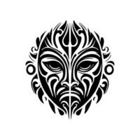 vetor tatuagem esboço do uma polinésio Deus mascarar, Preto e branco.